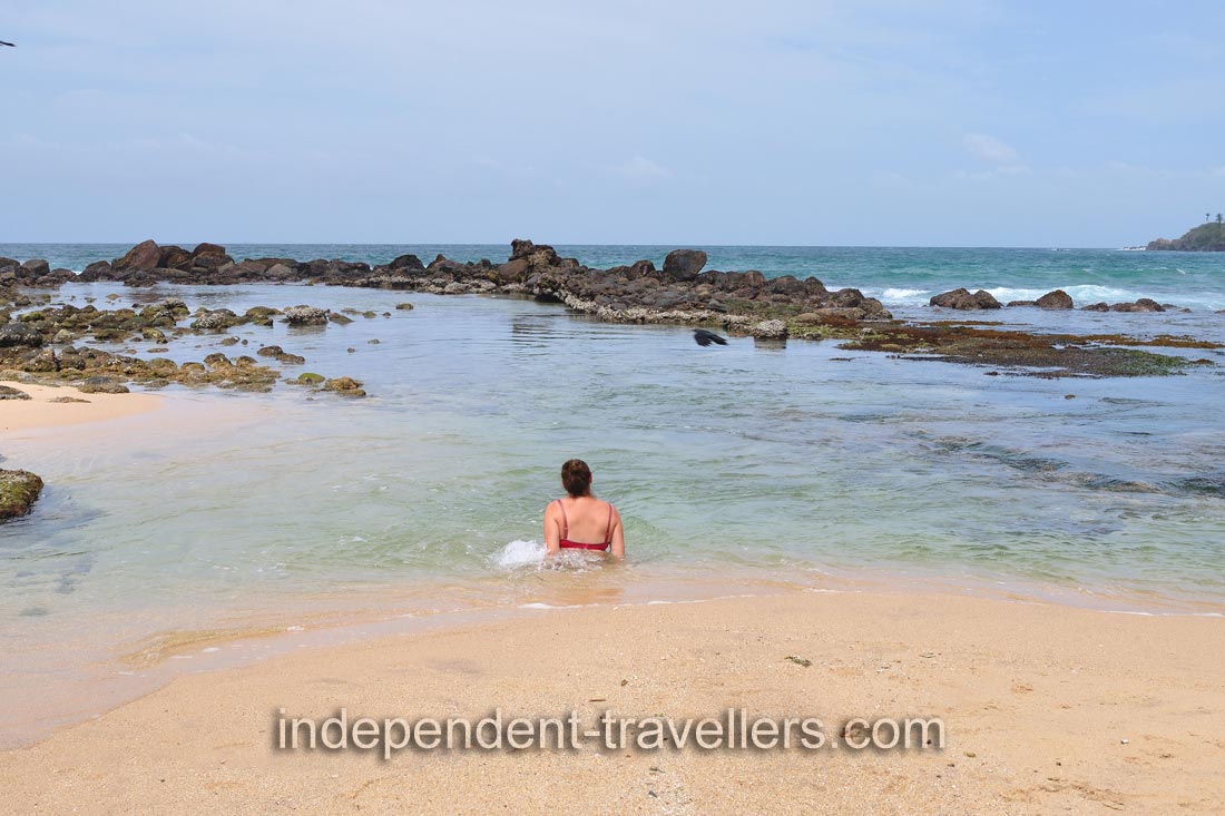 A woman is in the water