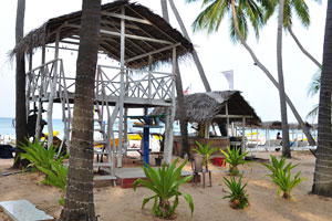The sand territory of Scuba Lanka dive shop is beautifully decorated