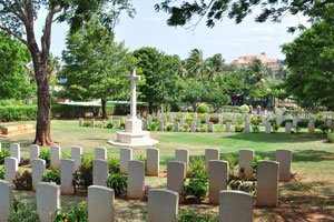 Trincomalee British War Cemetery as seen from the top down to the entrance
