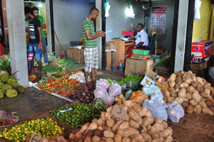 Coconuts are at the fruit and vegetable market