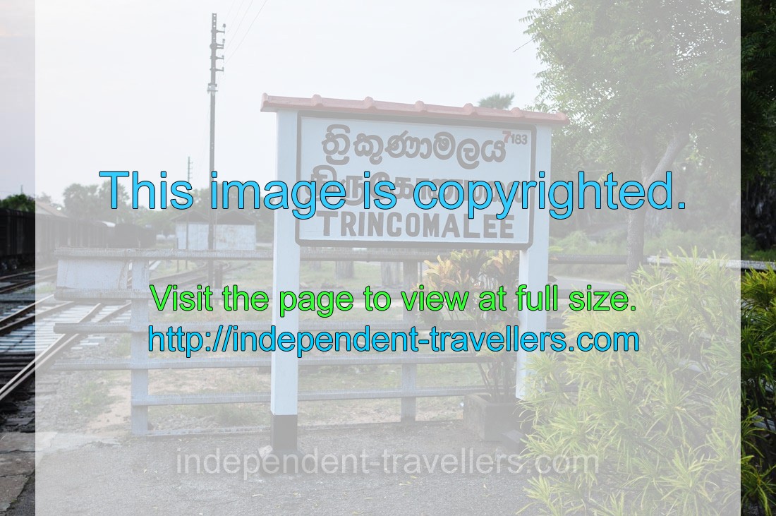 The train station sign reads Trincomalee