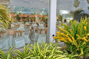 Huge windows of the restaurant of JKAB Beach Resort
