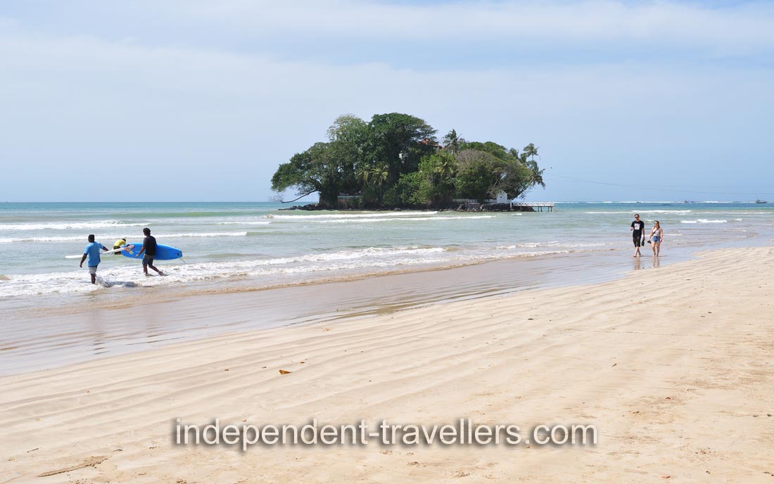 The islet is adjacent to Weligama Beach