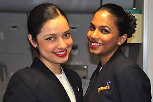 Beautiful flight attendants were on the QR flight from Moscow to Doha