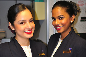 Charming flight attendants were on the QR flight from Moscow to Doha