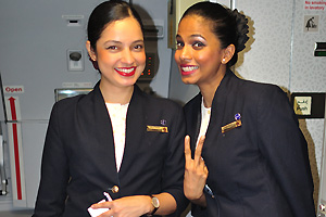 Lovely flight attendants were on the QR flight from Moscow to Doha