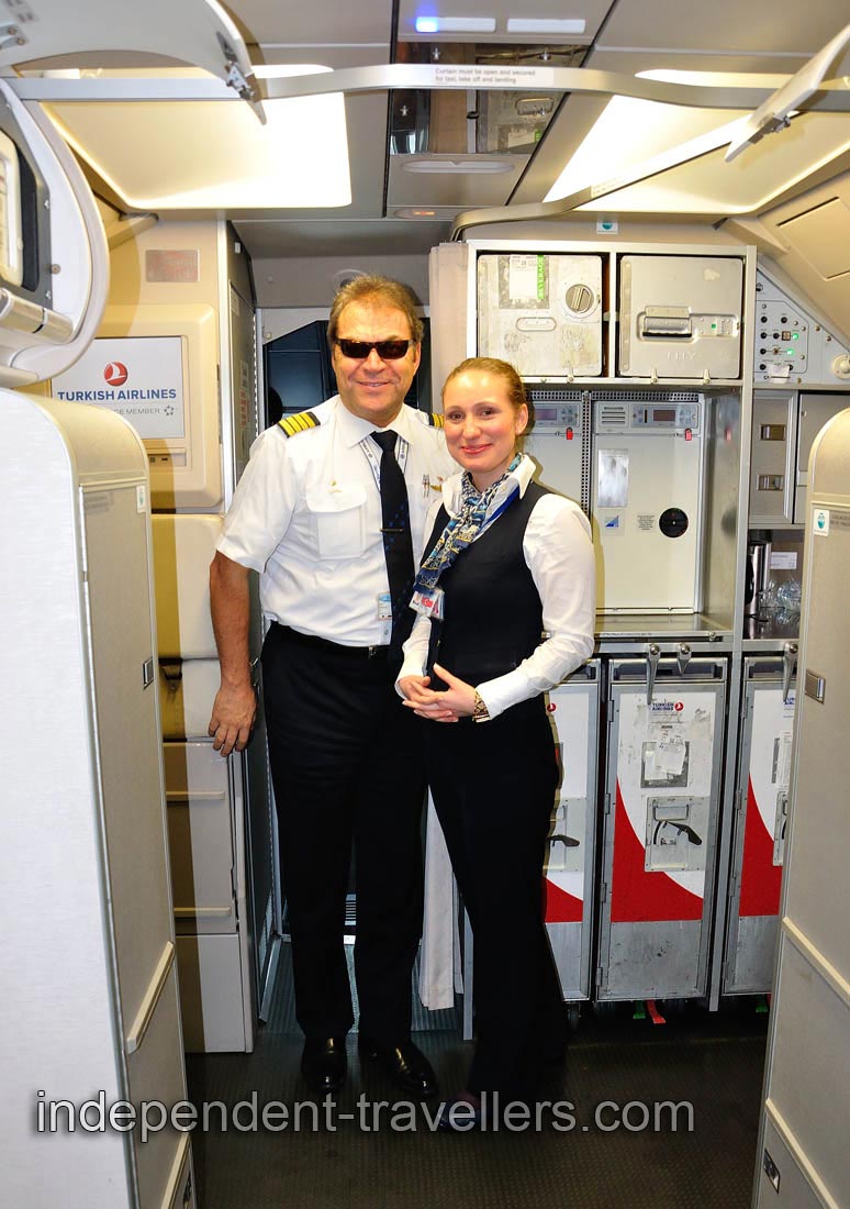 Crew of aircraft, the pilot and the stewardess of the flight TK413