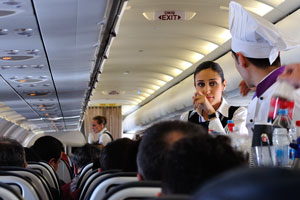 Beautiful stewardess on the flight from Istanbul to Moscow