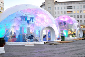 These colorful Christmas domes are located on Gustav Adolfs Torg square