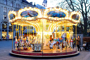 A carousel is placed on Gustav Adolfs Torg square in Christmas time
