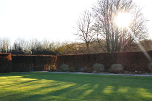 One of the numerous green lawns of Pildammsparken park is photographed not long before the sunset
