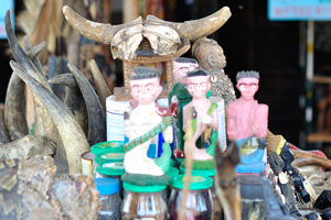 Voodoo dolls and horns are for sale at the Akodessewa Fetish Market