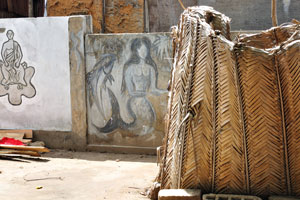 Mermaid is depicted on the fence of Akodessewa Voodoo Market