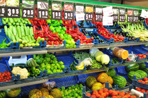 Vegetables are for sale in Tahtakale Spot grocery store