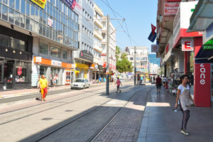 Ismet Pasa street is equipped with light rail tramway tracks