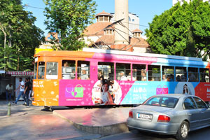 A tram is on Atatürk boulevard