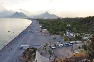 Konyaalti Beach and the winding road which goes down to the beach