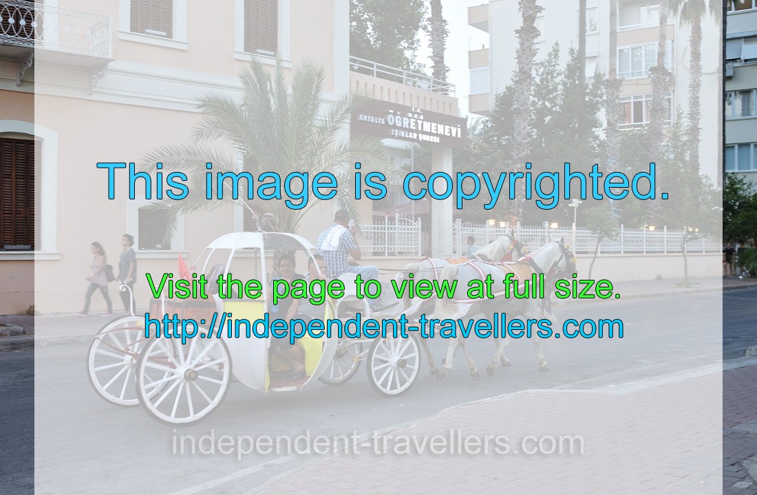 A horse-drawn carriage rides along Tinaztepe street