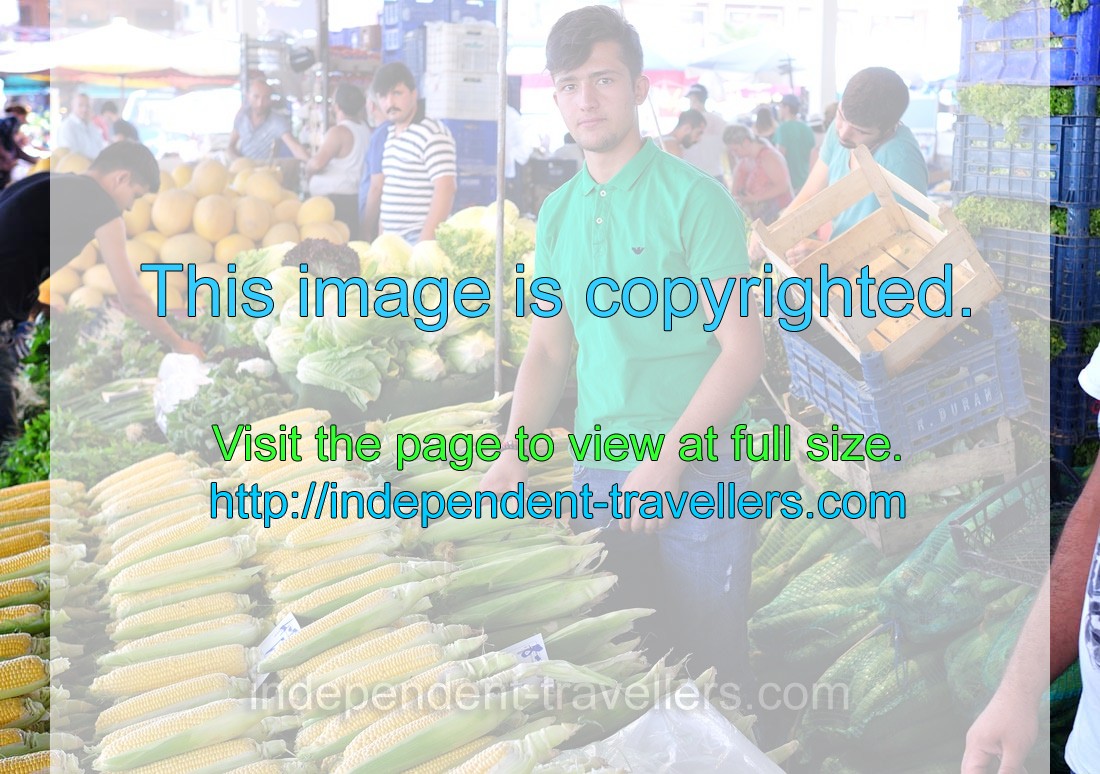 Young Turkish male vendor sells corn cobs