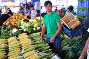 Young Turkish male vendor sells corn cobs