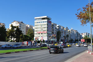 The intersection between Gazi Mustafa Kemal boulevard and Atatürk boulevard is located at 36.86513, 30.63359