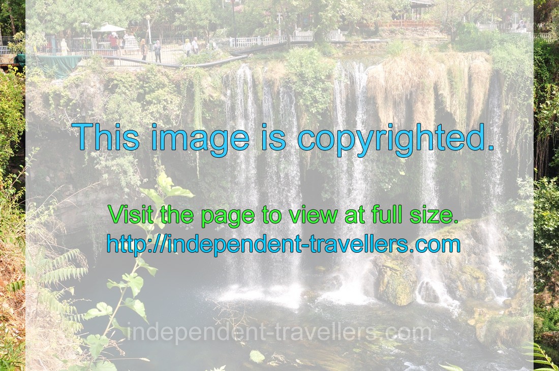 People walk above Upper Düden Waterfalls