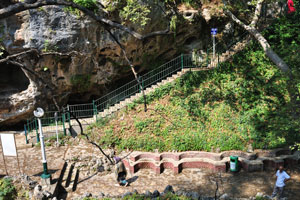 A long stairway leads down into the valley where you can walk along the river