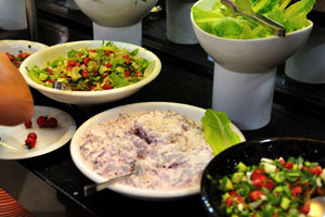 Salads from leafy vegetables are available in the Sultan restaurant