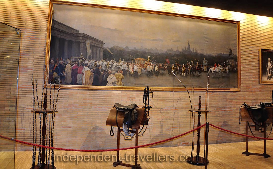 Three papal carriages and a commemorative painting