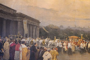 Three papal carriages and a commemorative painting