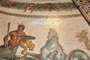 The mosaic floor is in the Round Hall “Sala Rotonda”
