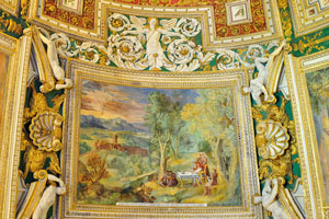 The vault in the Gallery of the Geographical Maps is painted with fifty scenes of miraculous events of saints
