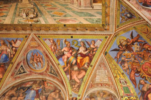 Raphael Rooms: Triumph of Christianity is on the vault of the Room of Constantine “Sala di Costantino”