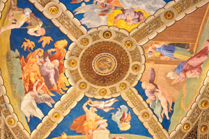 Raphael Rooms: Scenes from Genesis are on the ceiling of the Room of Heliodorus “Stanza di Eliodoro”