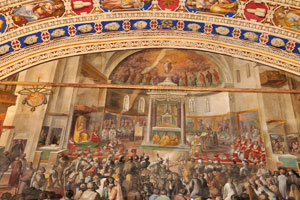 The painting of “Episodes of the pontificate of Sixtus V Peretti 1585-90” is in the Vatican Apostolic Library