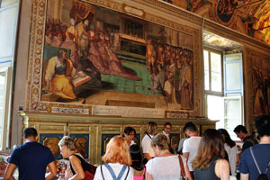 One of the paintings of “The Life of Pope Sixtus the Fifth” is on the wall of the Vatican Apostolic Library