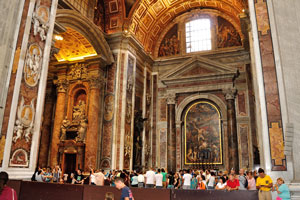 Pilasters of St. Peter's Basilica were covered with stucco and colored marble