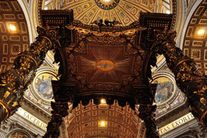 The view from beneath the baldachin, showing the Holy Spirit within a radiant sunburst