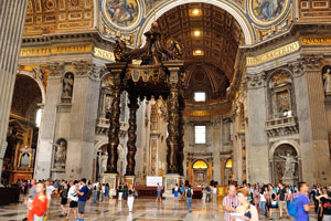 St. Peter's Baldachin is a large Baroque sculpted bronze canopy, located over the high altar of the Basilica of St. Peter