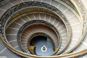 The modern double helix “Bramante Staircase” was designed by Giuseppe Momo in 1932