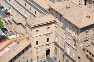 Historical buildings rise above the square of Piazza del Forno