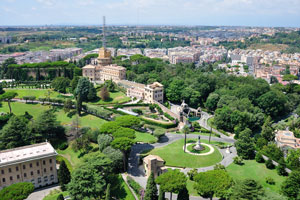 The Vatican Gardens with fountains and trees from all over the world