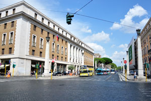 The street of Via della Conciliazione connects the Papal Basilica of St. Peter to the Castel Sant'Angelo