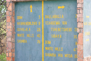 A road pointer shows directions to Ballaballa, Tshebetshebe and Sibaya