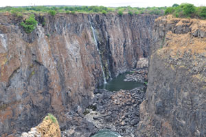 The giant waterfall and its associated gorges is an example of massive gully erosion